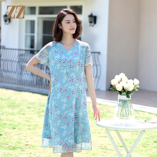 佐尔美夏季新款真丝桑蚕丝乔其连衣裙女E12LS49 商品图2