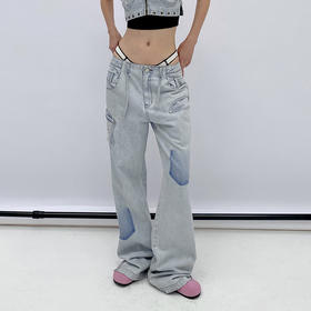   NUTH ‘宽松不限制’ 直筒牛仔裤夏女薄款浅色破洞牛仔裤复古洗水