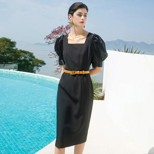 AD气质方领泡泡袖连衣裙2022新款女士职业装气质黑色西装裙子正装 商品图1