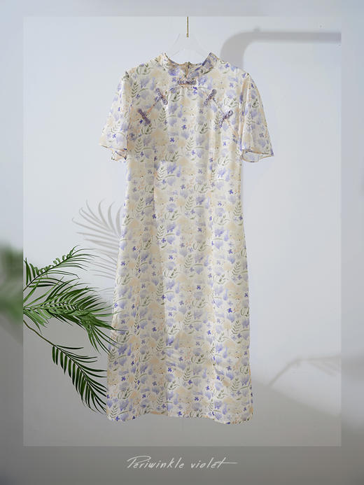 【年中特卖】改良旗袍式连衣裙女夏新款国风立领荷叶袖提花雪纺裙 商品图3