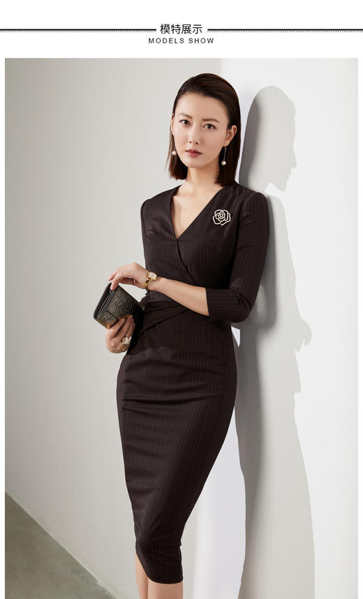 J20384573A 四季新款通勤修身女士气质时尚名媛长袖职场包臀连衣裙颈袖添香 商品图2