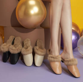 西村名物冬季真皮复古毛毛拖X29CM70311