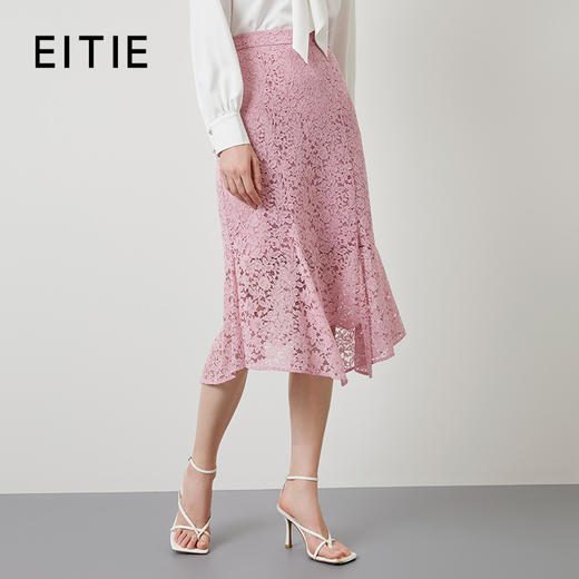EITIE爱特爱夏季新款高腰a字不规则下摆优雅包臀蕾丝半身裙B2206916 商品图0