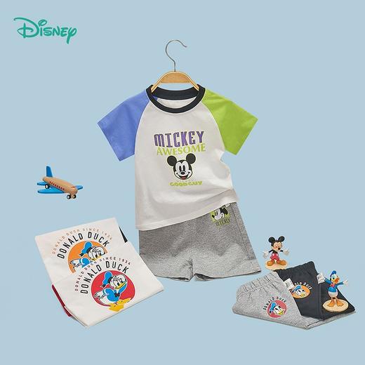 迪士尼童装夏季新品男童撞色短袖短裤套装男宝两件套 商品图0