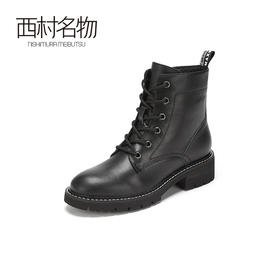 西村名物2020冬季新款潮流高街马丁靴牛皮系带白色压线女靴X20DS41348