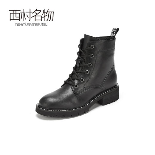 西村名物2020冬季新款潮流高街马丁靴牛皮系带白色压线女靴X20DS41348 商品图0