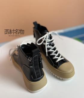 西村名物2021秋冬新款短靴马丁靴女厚底粗跟靴子X21DS44911