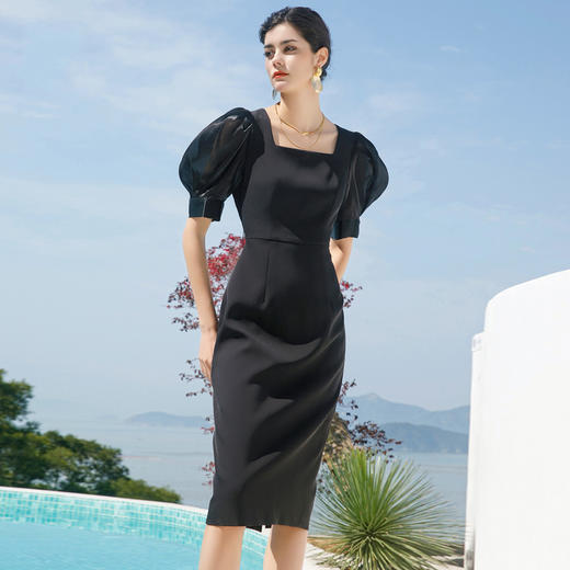 AD气质方领泡泡袖连衣裙2022新款女士职业装气质黑色西装裙子正装 商品图3