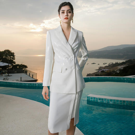 高端工服正装女职场总裁范西装套装肌理感银丝西服主持人套裙 商品图1