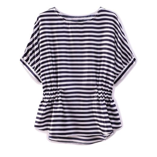 MZ 802328气质通勤缎面仿真丝T恤条纹上衣 商品图4