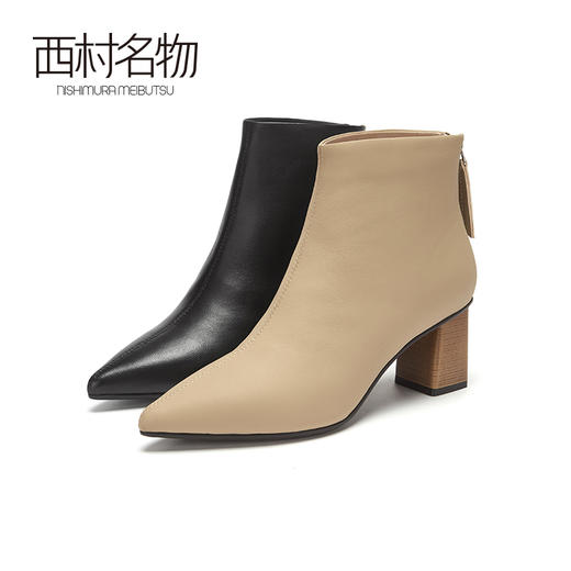 西村名物2020冬季新款短靴羊皮革尖头高跟休闲时尚靴X20DS40521 商品图0