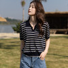 【条纹polo领短袖冰丝针织衫】俏皮显瘦 时髦复古 宽松设计感小众针织 减龄时尚·轻松穿出少女感 商品缩略图9
