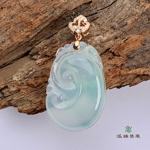 派瑞翡翠 18k金翡翠吊坠 冰种 白色 商品图0
