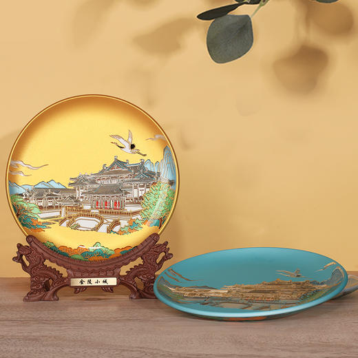 牛首山文创精雕手绘彩盘摆件家居饰品摆设客厅轻奢高档中式礼品物 商品图3