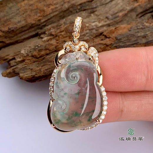 派瑞翡翠 18k金翡翠吊坠 冰种 飘花 商品图2