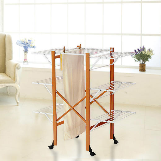 【6F】利快意大利进口三层晾衣架实木可移动折叠阳台落地伸缩衣杆晒衣架 三层晾衣架 27M 商品图1