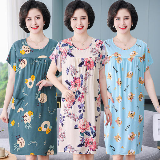 CLX棉绸睡裙女夏季新款睡衣家居服套装短袖 商品图2