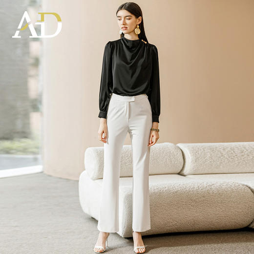 女士夏季工装套装高端房地产工服黑色衬衫两件套薄款上衣西装裤 商品图3