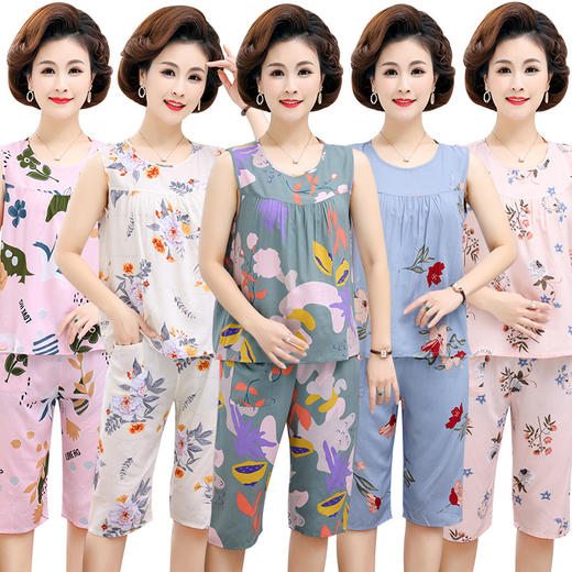 CLX夏季棉绸睡衣女夏短袖造棉套装夏天绵绸两件套 商品图0