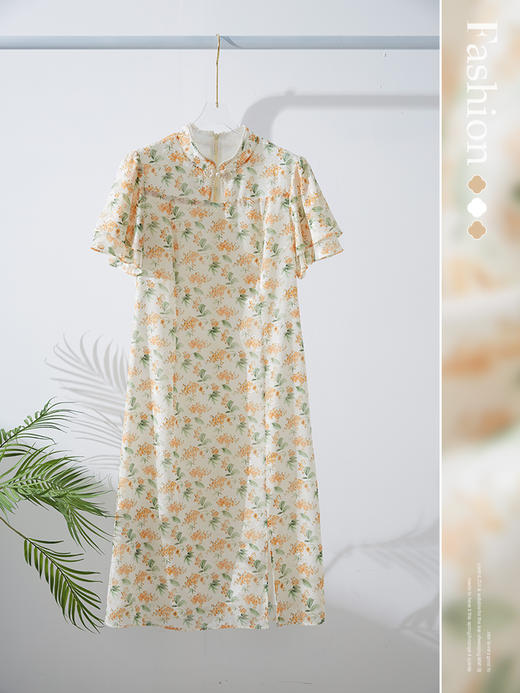 【69元福袋，不支持退换】荷叶袖碎花旗袍裙女夏新款改良新中式绝美开叉连衣裙 商品图3