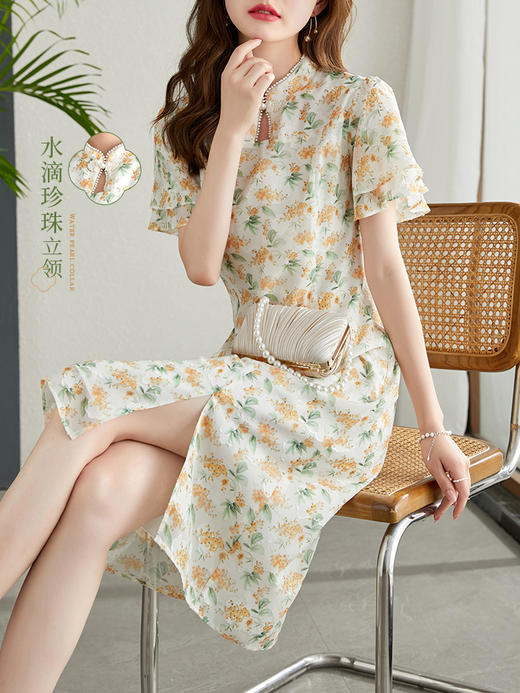 【69元福袋，不支持退换】荷叶袖碎花旗袍裙女夏新款改良新中式绝美开叉连衣裙 商品图1