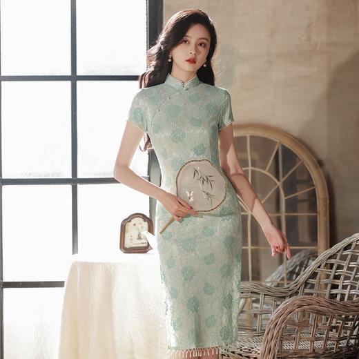 YG-2066蕾丝镶钻中长时尚婚礼显瘦立领长款红色短袖旗袍 商品图2