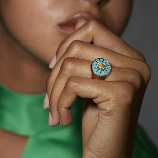 订购10周到｜Yvonne Leon-Solar Signet-9K黄金 绿松石 戒指［法国设计师］ 商品图3