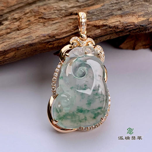 派瑞翡翠 18k金翡翠吊坠 冰种 飘花 商品图4