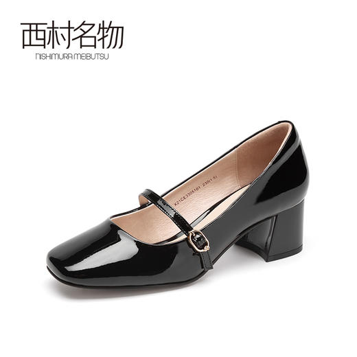 西村名物2021秋季新款英伦风粗跟女中跟一字带女鞋百搭单鞋X21CE33051 商品图0