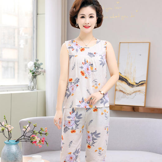 CLX夏季棉绸睡衣女夏短袖造棉套装夏天绵绸两件套 商品图6