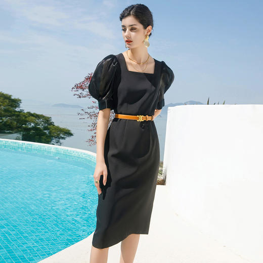 AD气质方领泡泡袖连衣裙2022新款女士职业装气质黑色西装裙子正装 商品图2