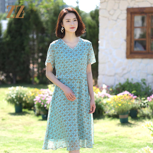 佐尔美夏季新款真丝桑蚕丝乔其连衣裙女E12LS48 商品图0