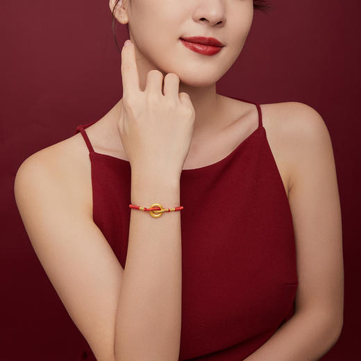 周六福珠宝黄金手链男女诸事圆满3D硬金情侣手绳足金圆环手饰 商品图2