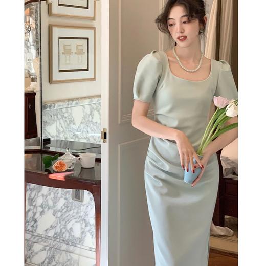 （清仓现货）【社群供V】方领泡泡短袖修身法式连衣裙气质高级长裙涤纶 商品图2