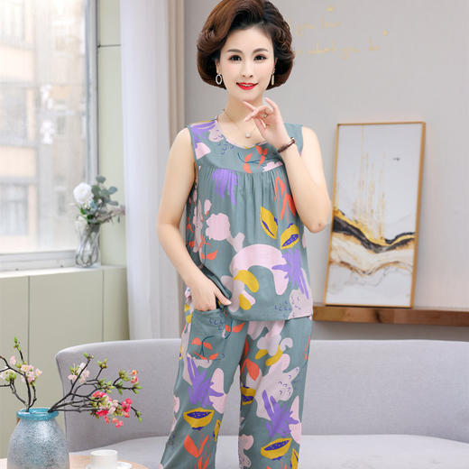 CLX夏季棉绸睡衣女夏短袖造棉套装夏天绵绸两件套 商品图7