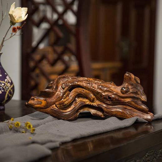 黄花梨雕荷塘清趣摆件 商品图4