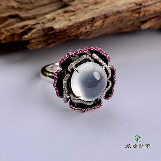 派瑞翡翠 18k金翡翠戒指 冰种 无色 商品图0