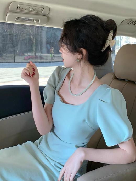 （清仓现货）【社群供V】方领泡泡短袖修身法式连衣裙气质高级长裙涤纶 商品图1