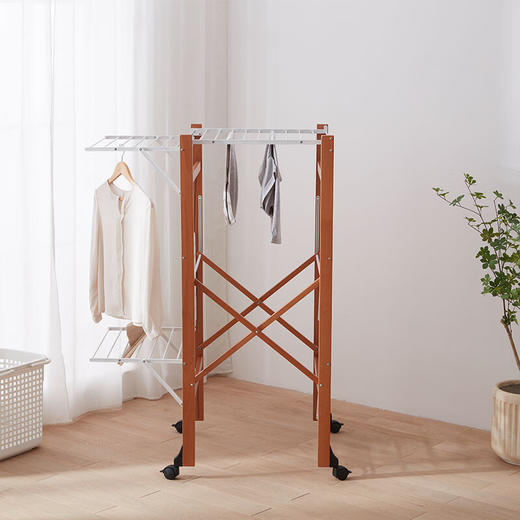 【6F】利快意大利进口三层晾衣架实木可移动折叠阳台落地伸缩衣杆晒衣架 三层晾衣架 27M 商品图2