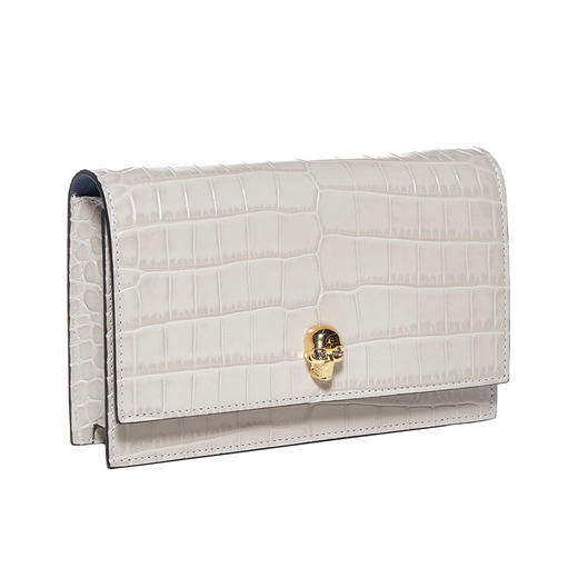 ALEXANDER MCQUEEN 亚历山大.麦昆 女士皮革鳄鱼压纹小号斜挎单肩骷髅包 浅灰 613088 1HB0G 1013 商品图1