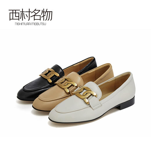 西村名物2021春季新款真皮乐福鞋一脚蹬英伦风懒人小皮鞋女X21AM11251 商品图0