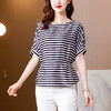 MZ 802328气质通勤缎面仿真丝T恤条纹上衣 商品缩略图2