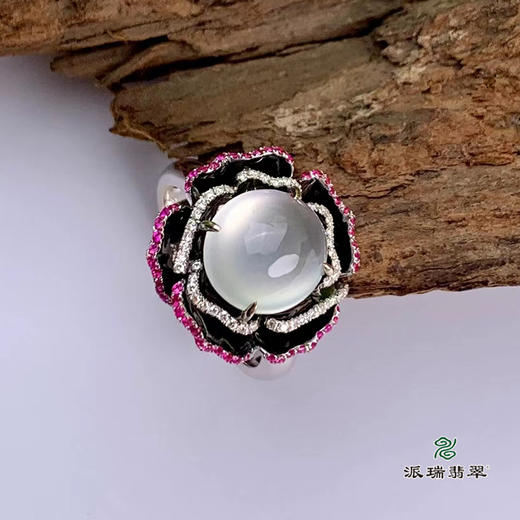 派瑞翡翠 18k金翡翠戒指 冰种 无色 商品图1
