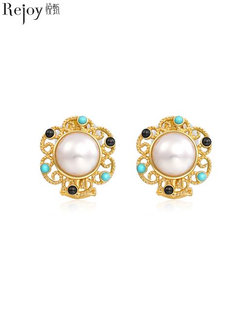 【天猫同款】悦甄 18k金Akoya珍珠玛瑙 绿松石香风耳夹 商品图0