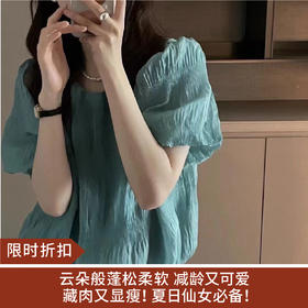 【限时折扣】韩版温柔风圆领泡泡袖小衫雪纺上衣均码 （非质量问题不退不换）