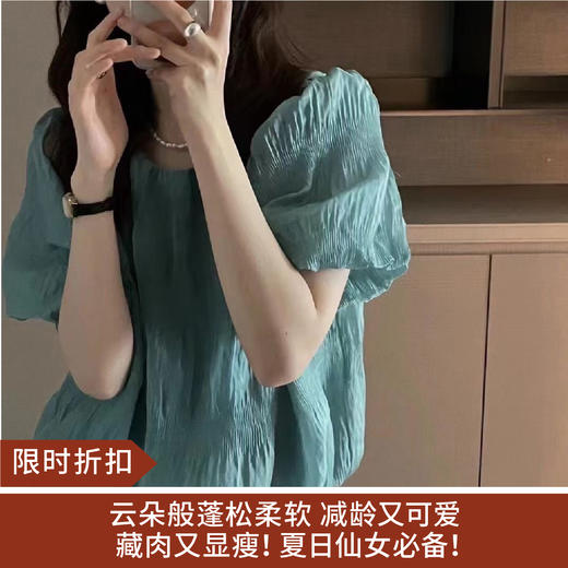 【限时折扣】韩版温柔风圆领泡泡袖小衫雪纺上衣均码 （非质量问题不退不换） 商品图0