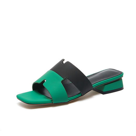 AY-VBB-A343新款时尚气质休闲方头粗跟露趾凉拖鞋 商品图4