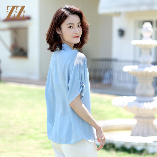 佐尔美2022夏季新款 100%桑蚕丝真丝纯色鬼绉衬衣女E12CS118 商品图4