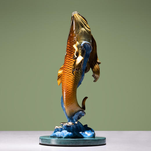 【6F】朱炳仁铜 鸿运锦鲤客厅办公室玄关摆件 中式艺术品创意家居装饰品铜雕礼品鲤鱼摆件 开业礼赠 鸿运锦鲤（黄） 商品图0