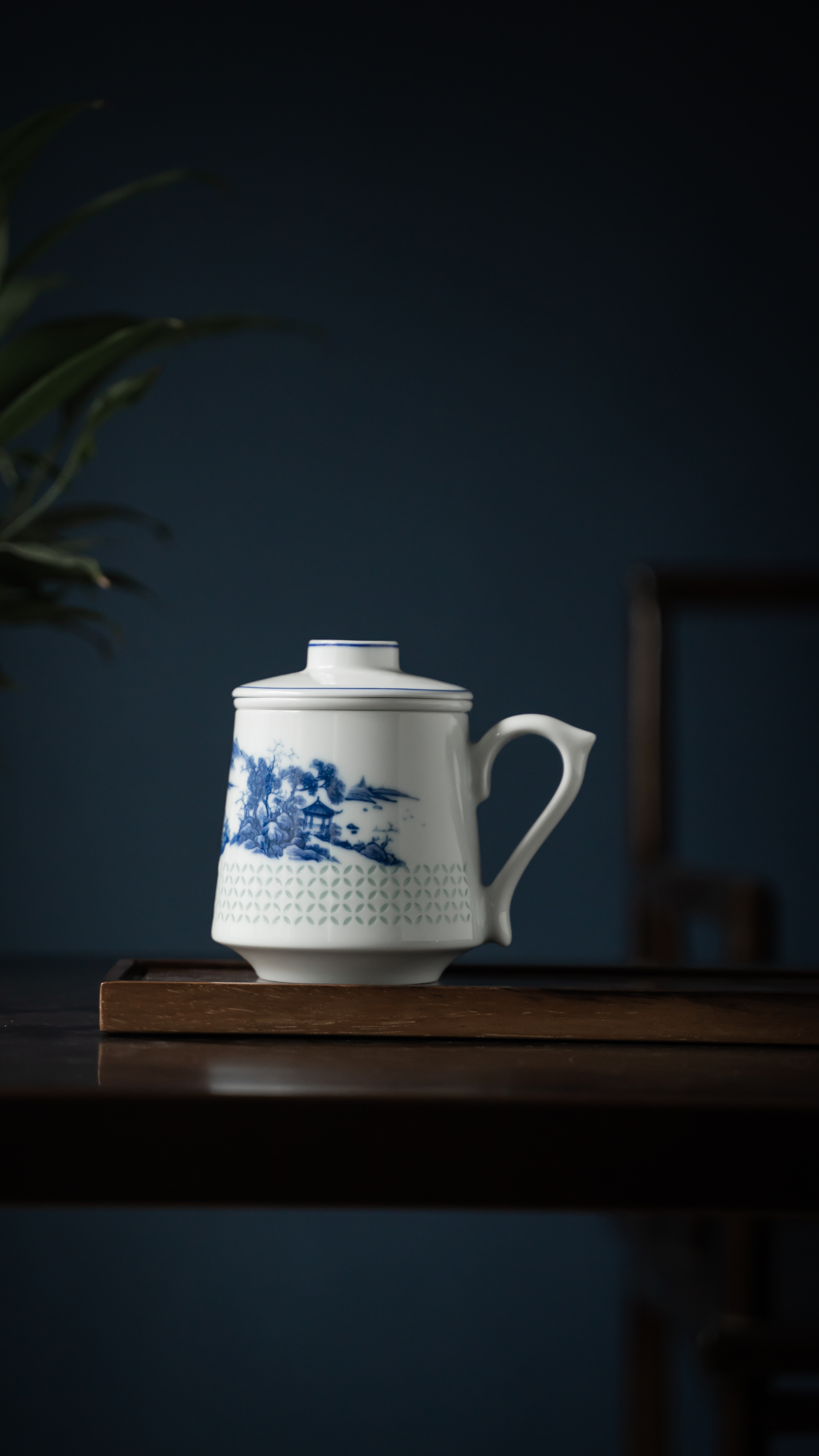 富玉  景德镇陶瓷釉下山水江南韵茶漏杯大容量水杯办公室泡茶茶杯